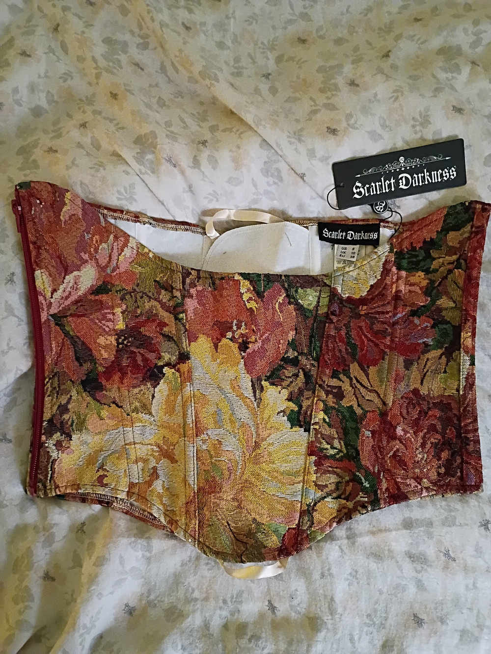 Scarlet Darkness Floral Brocade Under Bust Corset - Multicolor